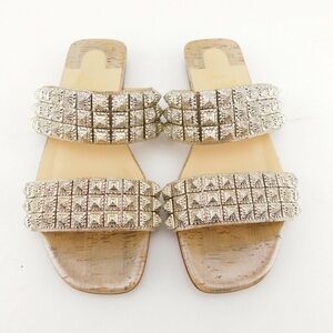 CHRISTIAN LOUBOUTIN "Myriadiam Flat"
Silver Tone Pyramid Studs Slides
Size 36